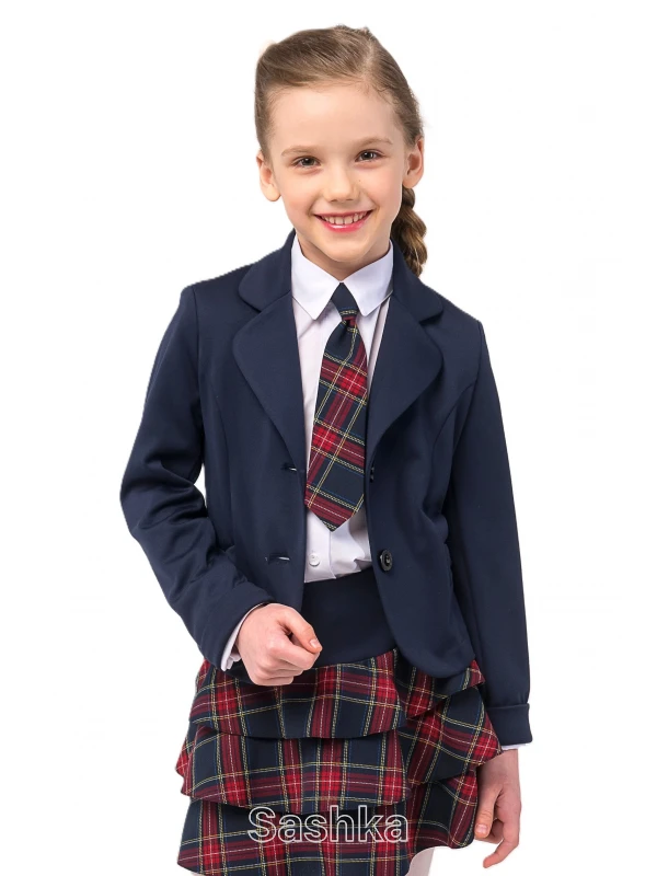 Жакет для дівчинки Sashka шкільний синій (трикотажний), розмір 116-146